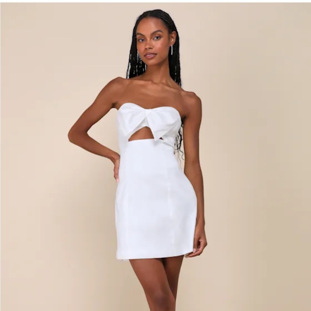 Lulus Bow Cutout Strapless Mini Dress - bridal